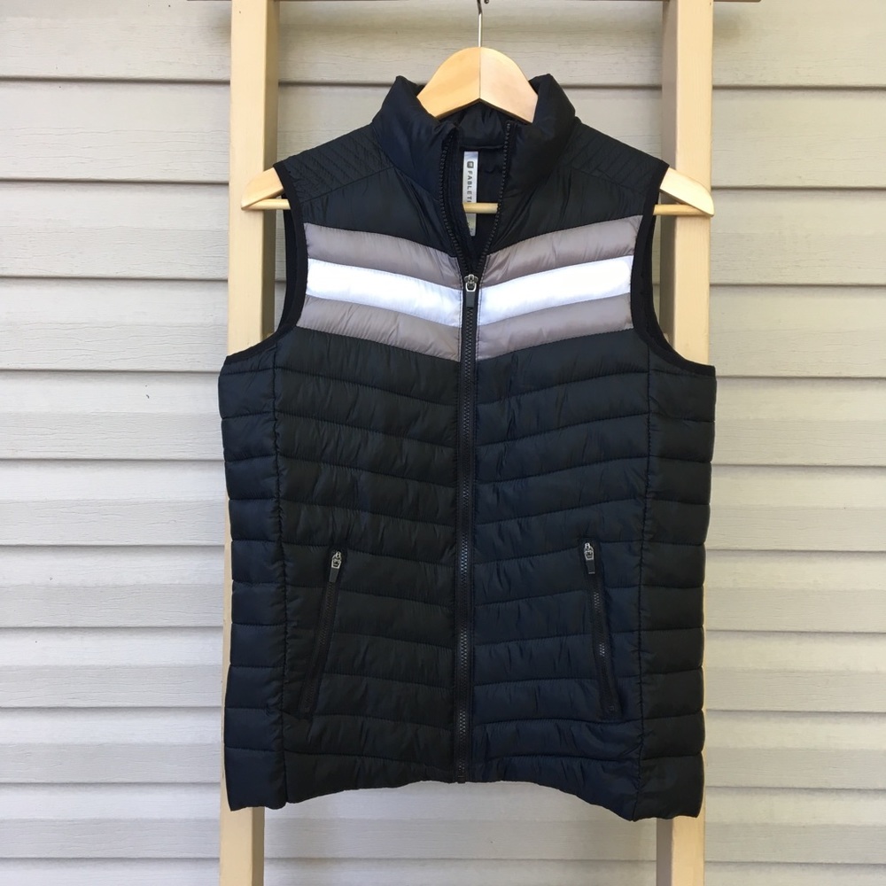 Black Fabletics Puffer Vest Retro Stripes Small